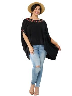 Oddy Embroidered Poncho Black New With Tags
